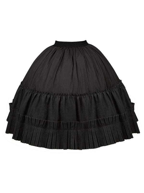 Black Elastic Waist Underskirt Box Pleat Hemline Skirt
