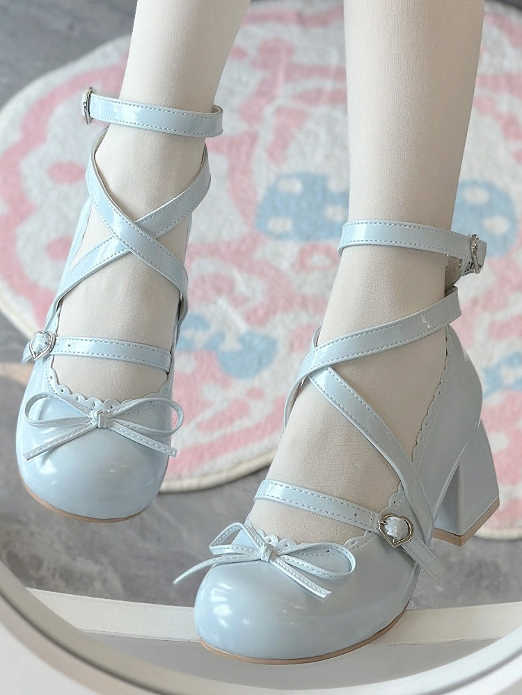 Details Heels Lolita Heart - Buckle Bow Dreamy Knotted Mid Top