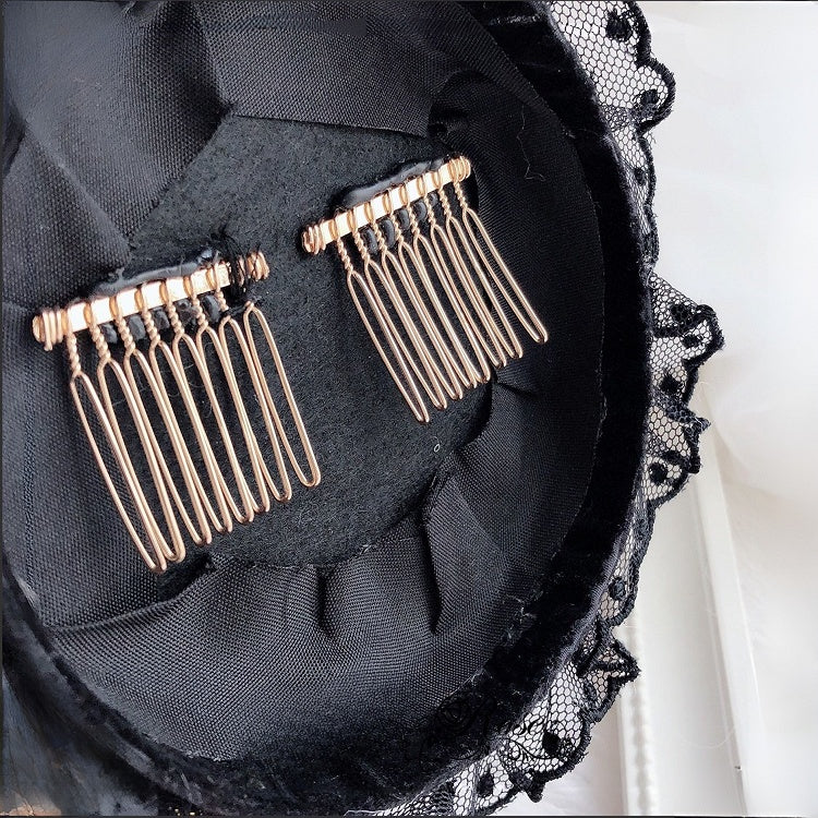 Strass Schwarzes Kreuz Mini Lolita Krone Hut Verziert Hime Design Schleife Perlen