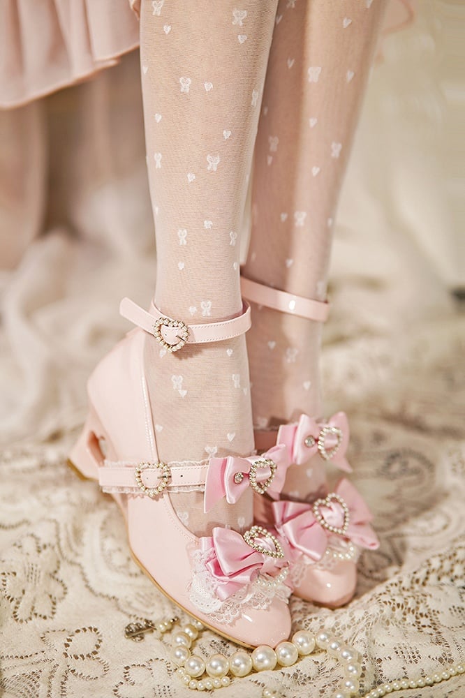 Mary Heart Wedge Fashion Gyaru Heels Kei Schuhe Pink Jirai Janes Light Cut-out