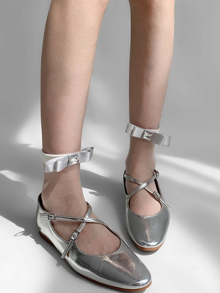 Socken Design Verziert Strass Bowknot Weiß