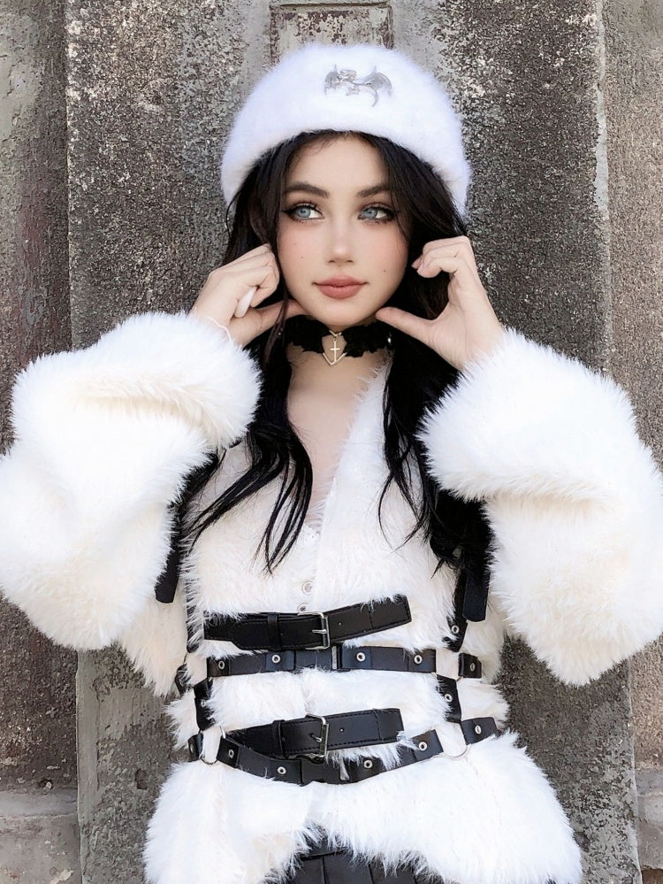 シルバードラゴン装飾の白いY2Kベレー帽