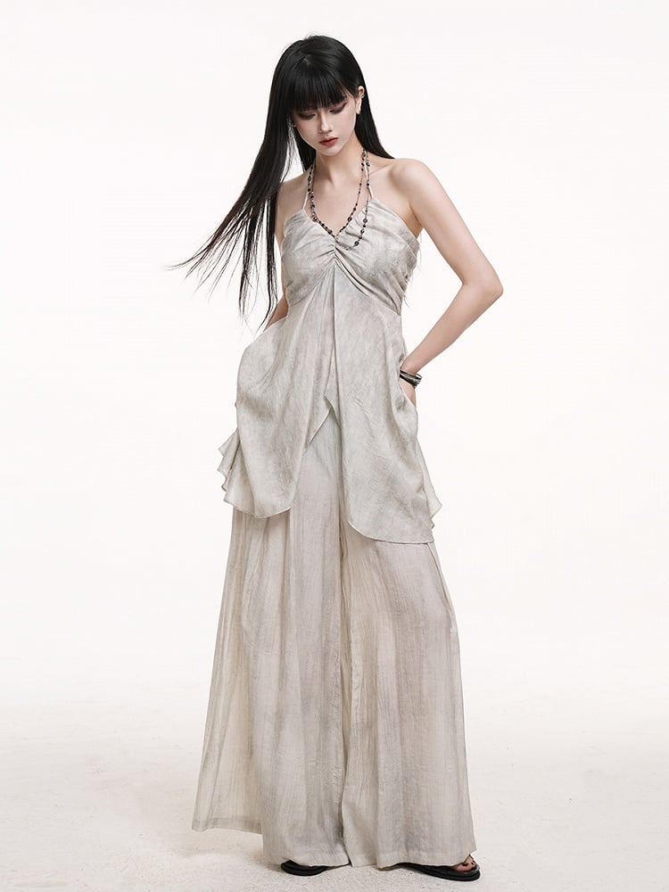 Bust Ruched Slit Halter with Center Gray Cami Gothic Top Detail