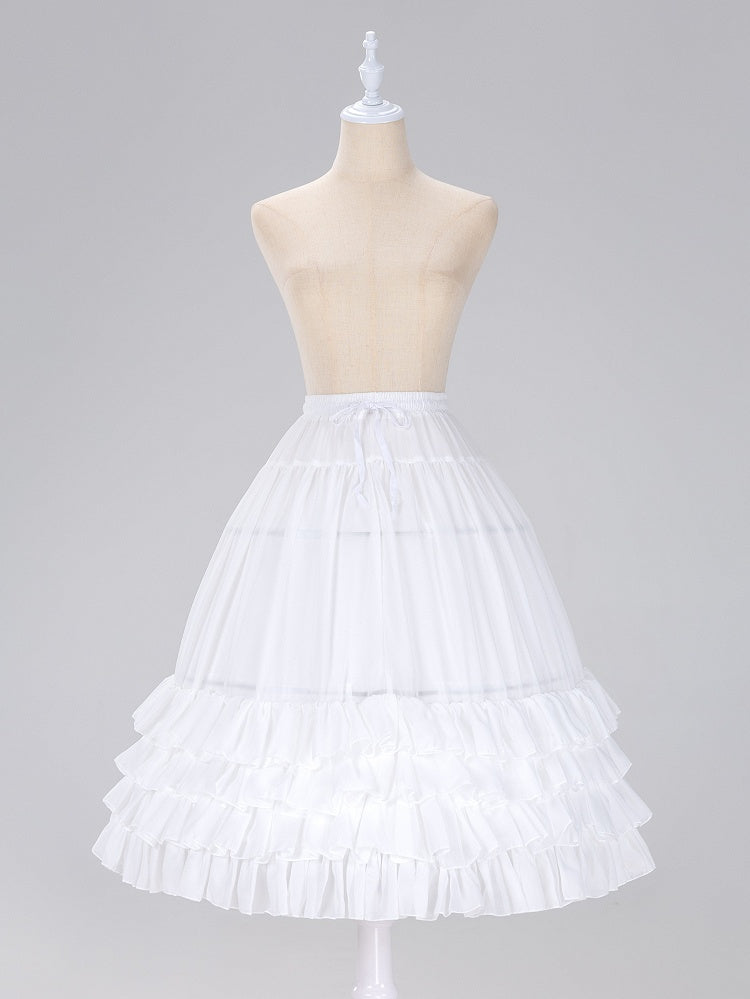 Hemline Birdcage Petticoat Tiered 75cm White/Beige Chiffon Fish-bone