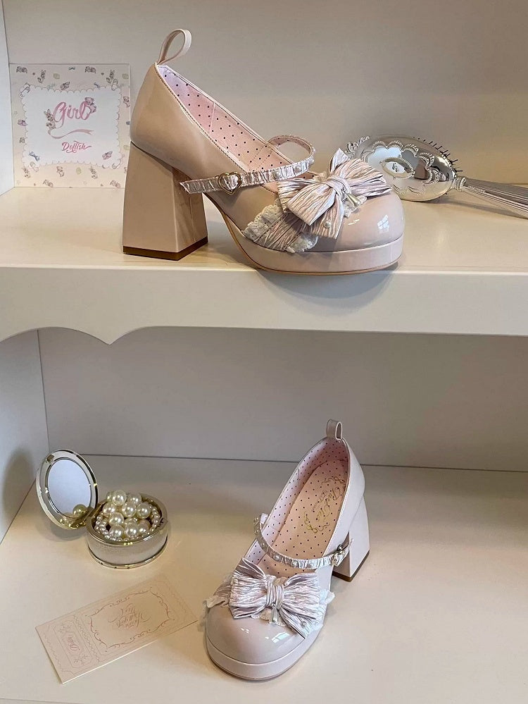 Nude Lolita Lace - Trim Pink Sweet High Block Heels