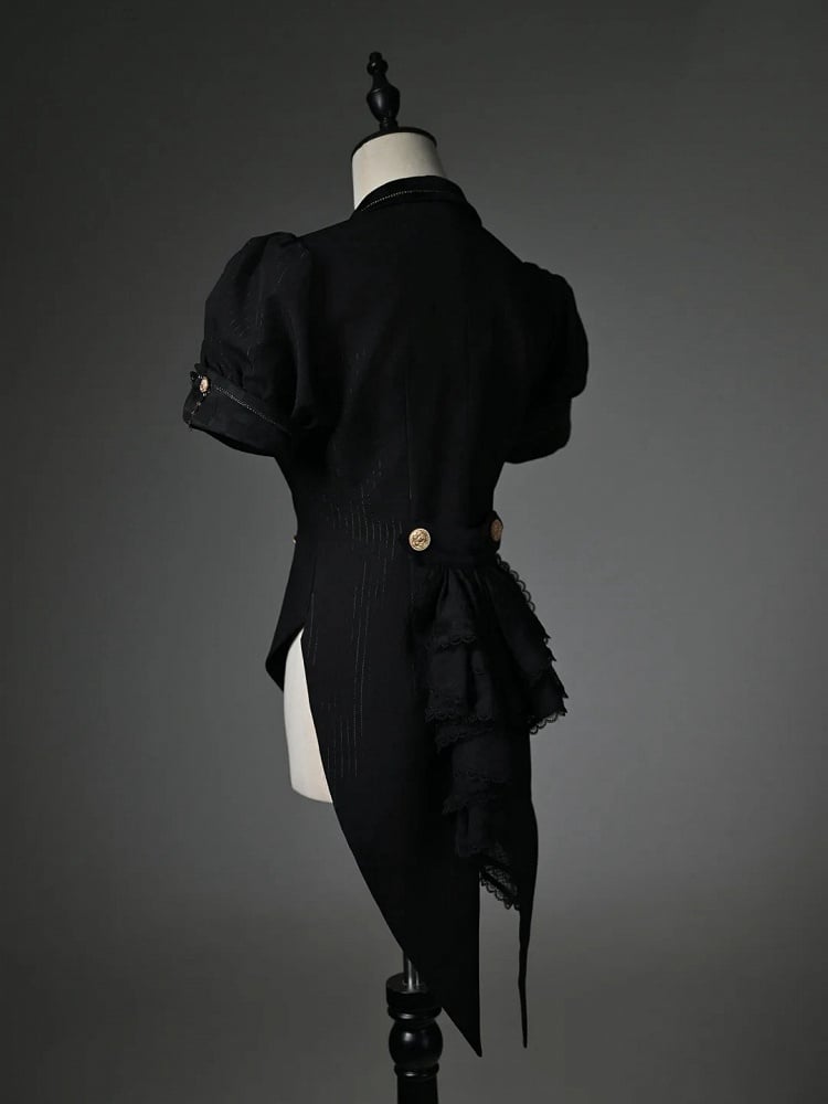 Sleeves Top Puff Blazer Black Split-Tail Short Collar