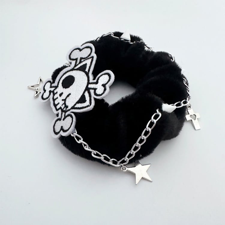 Schwarz-weißes Skelett Gothic Plüsch-Haargummi