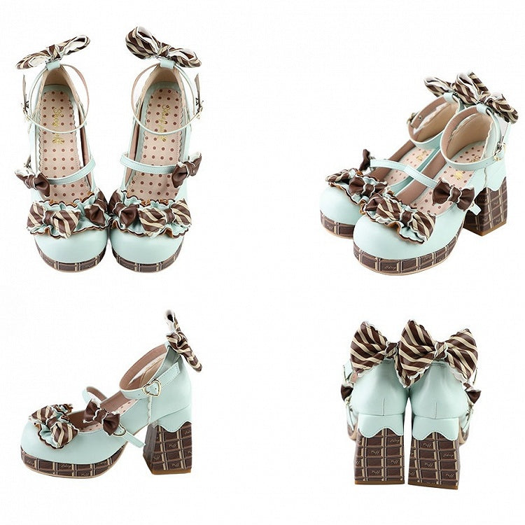 Buckle Platform GreenBrown Heels Bowknot Heart Chocolate Janes Mary Block High Details Striped