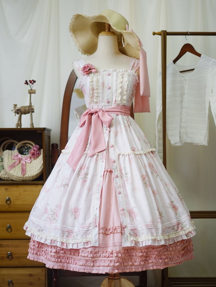 Pink Elastic Waist Tea Length Lolita Underskirt