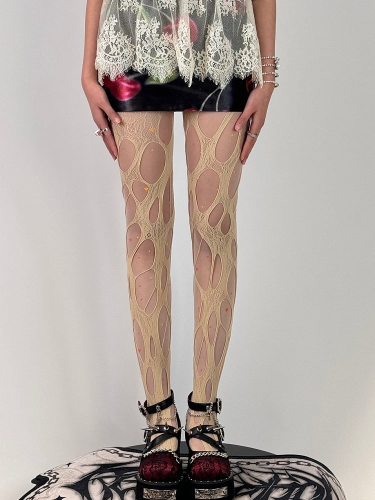 Y2K Tights Details Asymmetrical White/Beige/Black/Brown Design Cut-out