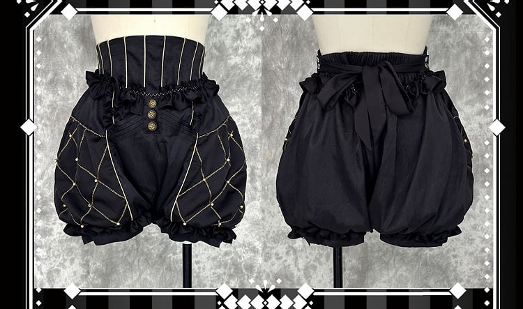 Ouji Lolita High Gold Bloomer Waist Black Shorts and