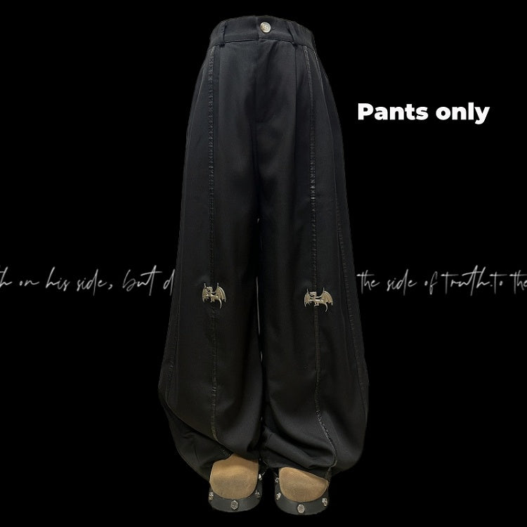 Length Floor Black Metal Dragon Knee Wide-Leg Pants