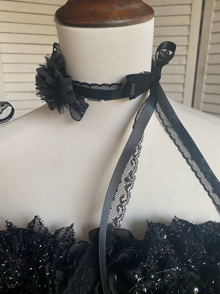 Spaghetti Elegant JSK Dress Lolita Black Straps Full Layered Kuro Set Shimmering