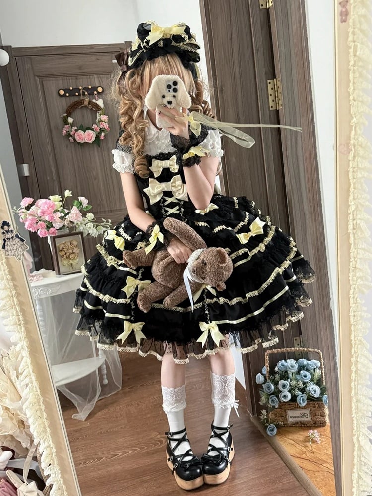 Princess Skirt Yellow Black Jumper Lolita Bow and Sweet Accents
