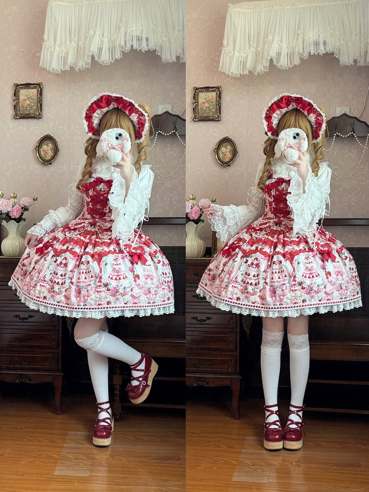 Lolita Red / Full Strawberry Sweet Desserts Print Set JSK and