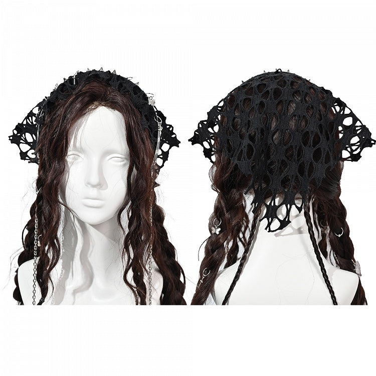 Grunge Punk Rock Schwarze Nieten Mesh Dreieckstuch KC Kreuz Charms Kettendetail