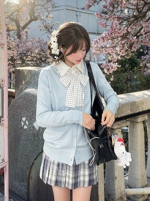42CM/45CM/48CM JK Uniform Pleated Skirt White Plaid Preppy Style Gray