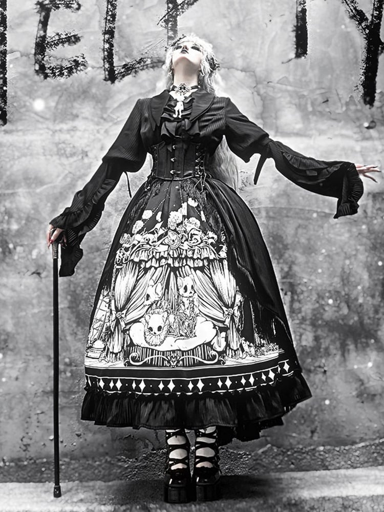 Black Pointed Shirt Flat Lolita Gothic Collar Long Available Sizes Plus Sleeves Layered