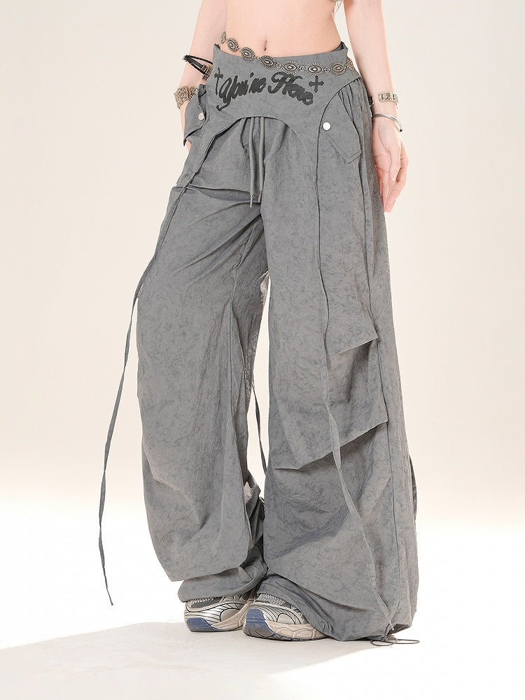 Accessory Pink/Gray Drawstring Wide-Leg Pants with Waist