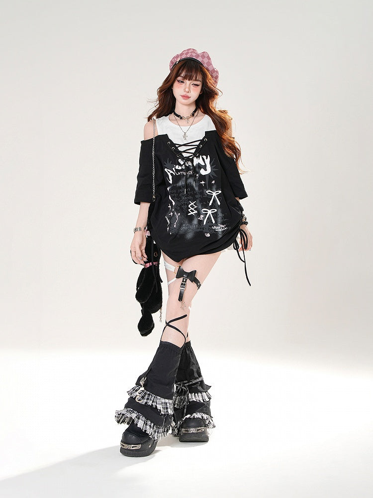 Black/White Layered Blokette Core Double Mini Skirt