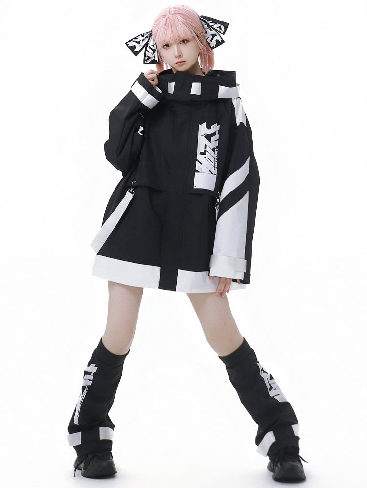 Schwarz-weiße Shorts im Jirai Kei Colorblock-Design