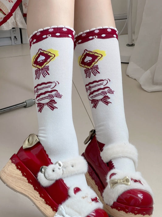 ホワイトロリータ 蝶結びプリント フリルカフスカーフソックス