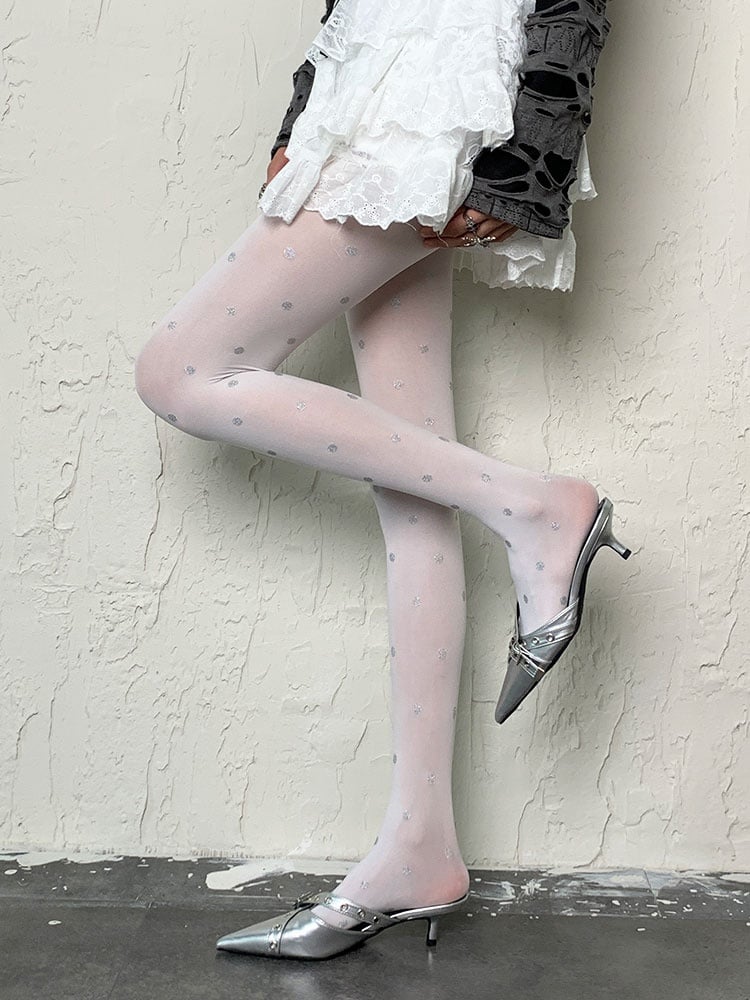 Y2K Strumpfhose mit weißem Punktemuster
