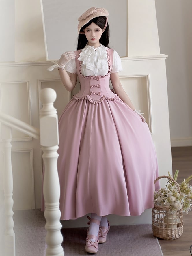 Bust Dress Edge Pink Under Scalloped Jumper Skirt Ruffle Lolita Trimming Classic Elegant