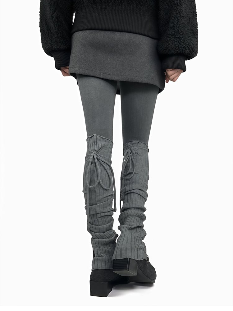 グレー/ベージュ/ブラウン/ブラック セルフタイストラップ レッグウォーマー