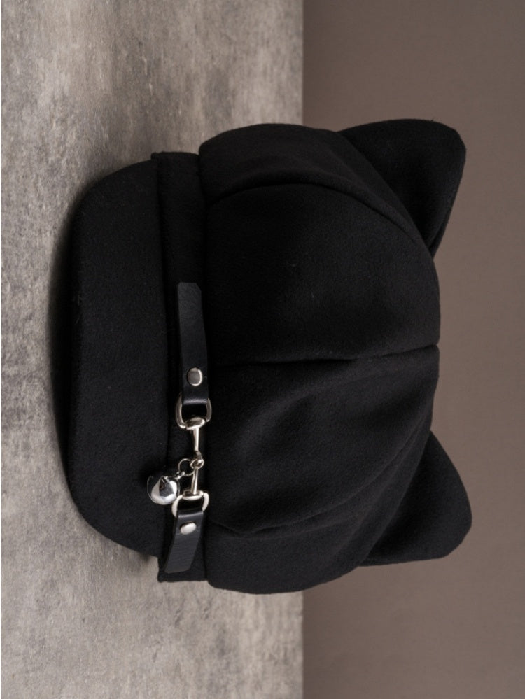 Hut Katze Schnalle Ohr Schwarz Design Gothic Glocke Charme Baskenmütze