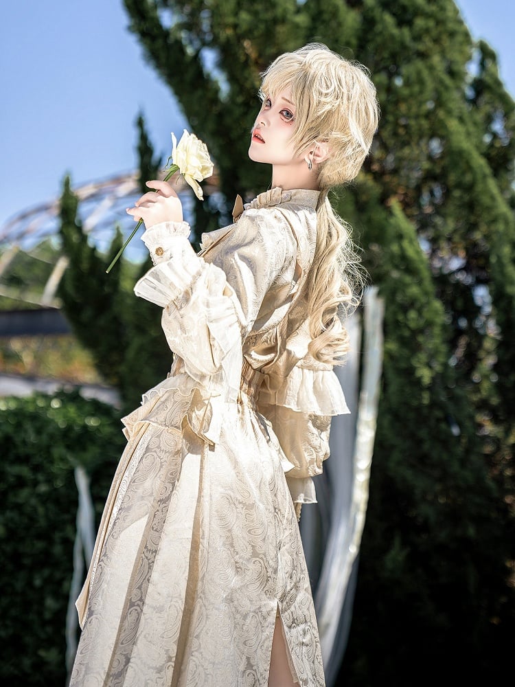 シャンパン王子 ロリータ王子 衣装 フリルネックライン 長袖シャツ ストライプオーバーオール ショートパンツ