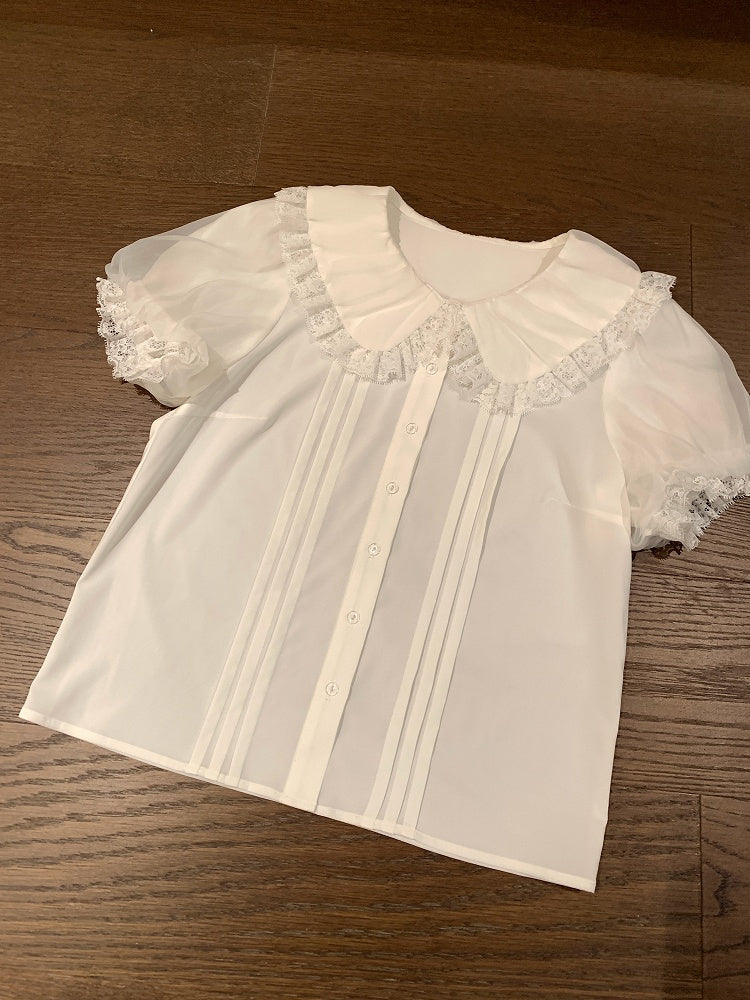 Beige Puff White Shirt Sleeves Short /