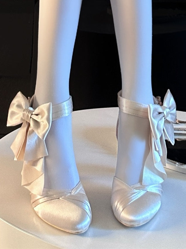 Delicate Champagne Classic Heart-shaped Shoes High-heel Bow Lolita Clasp with