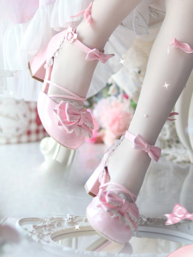 Leather Sweet with Shoes Lolita Pink - Bow Details PU