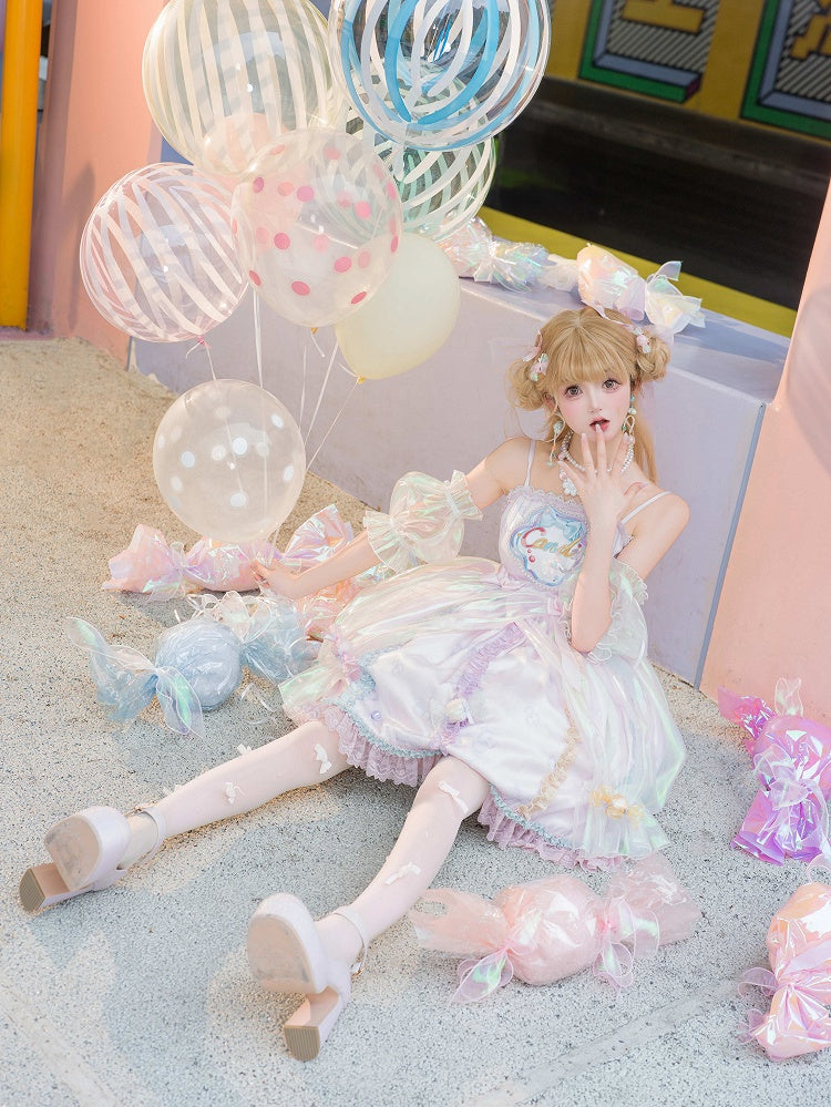 Candy Decorated Purple Straps Bead Dress Sweet JSK and Lolita Spaghetti Light