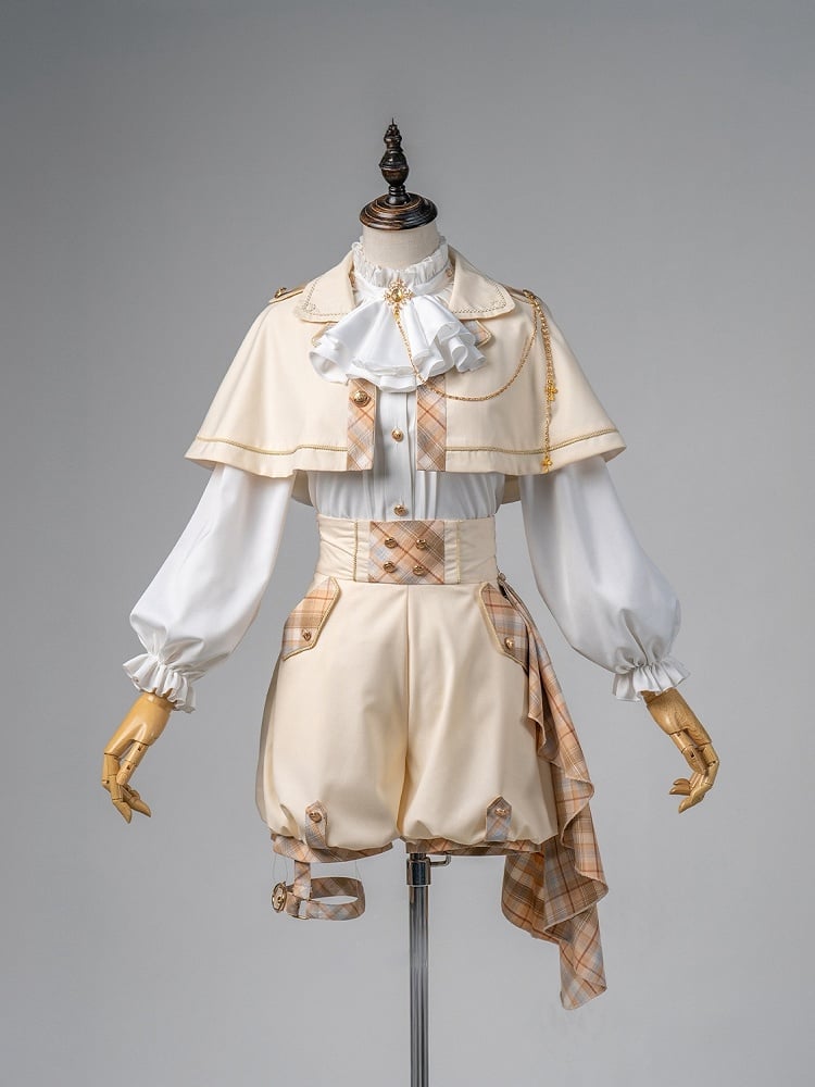 and - Outfit White Ouji Prince Cape Waist Lolita High Shorts Shirt + Gold