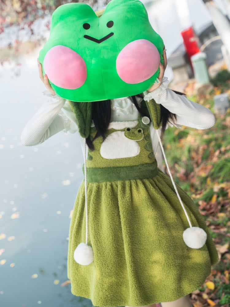 Little Frog Green Bubble Skirt Fleece Winter Overall Dress