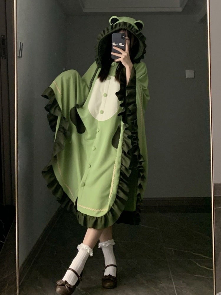 Grüner Froschumhang mit Rüschenbesatz