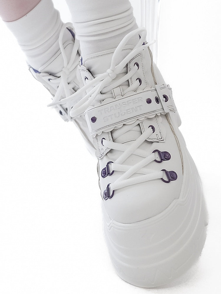 Design Buckle Lace-up Punk Platforms White Strap - Closure
