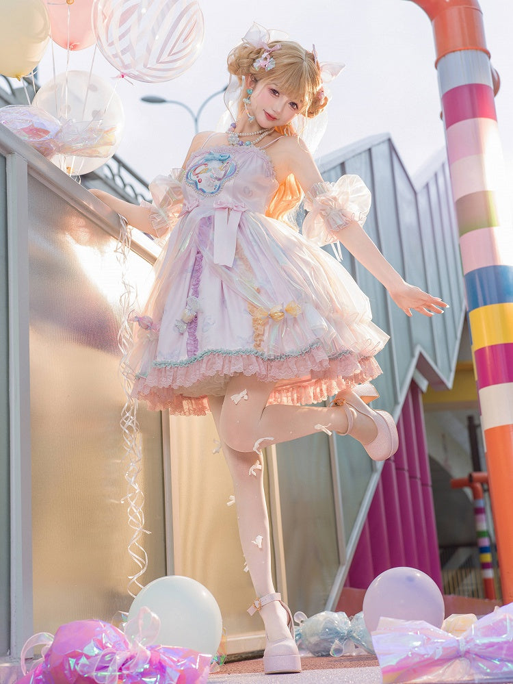 Candy Decorated Purple Straps Bead Dress Sweet JSK and Lolita Spaghetti Light
