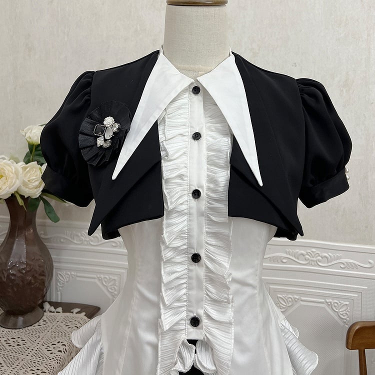 Cropped Sleeves Top Puff Black