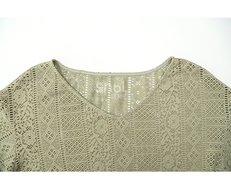 Hem Top with Belt Bohemian Green V-neck Tassels