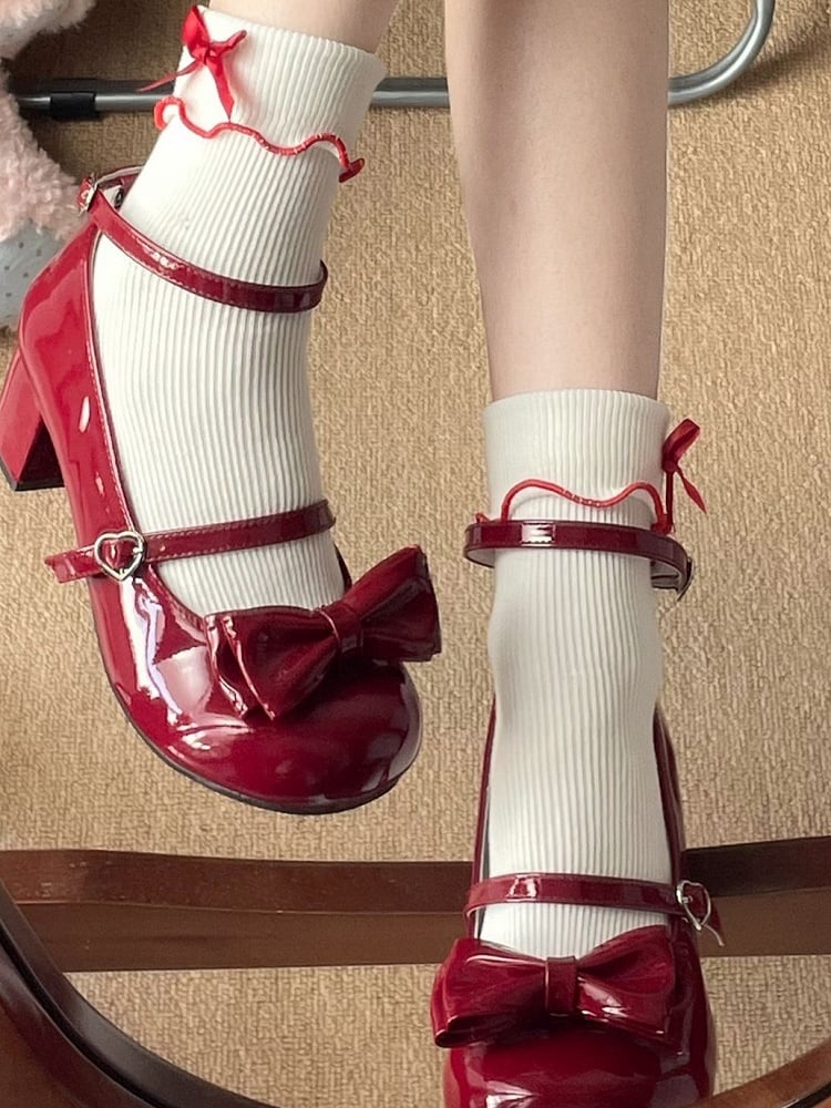 6 Ruffled Contrast Options Trim Ankle Socks Details Color Bowknot