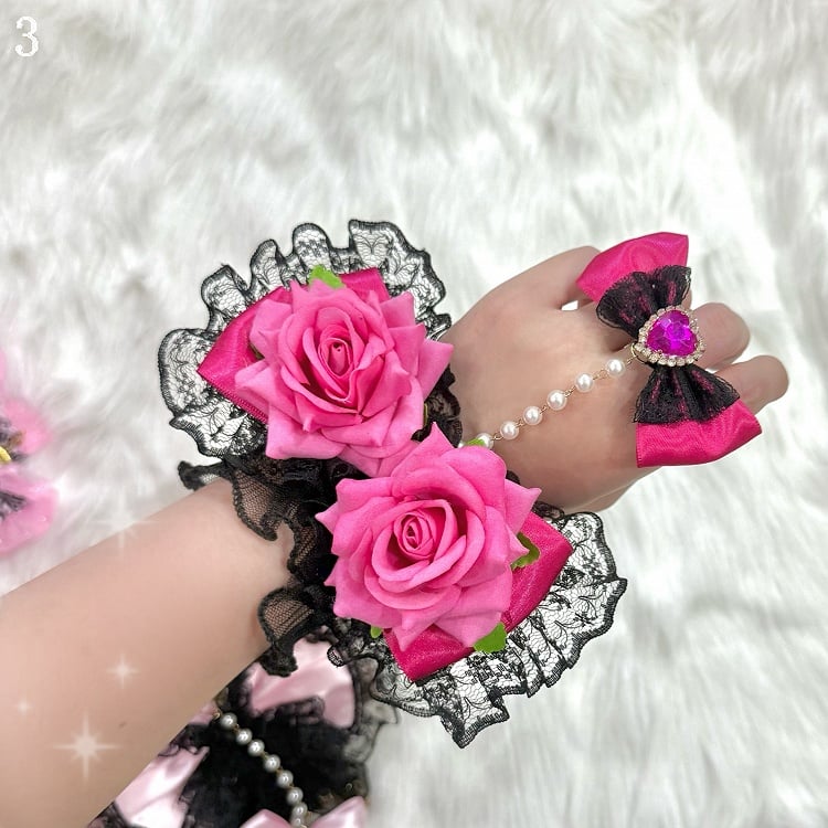 Rhinestone 4 Design With Heart Lace Bowknot Floral Options Trim Ring Decorated Bracelet