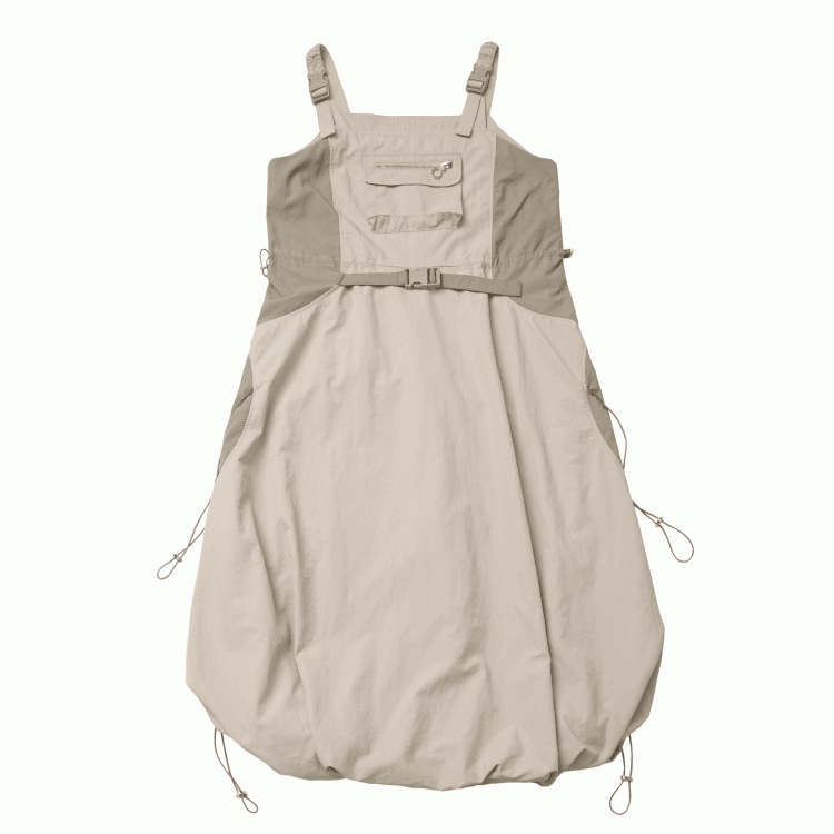 and Techwear Overall Bubble Skirt Details Khaki Snap Drawstring