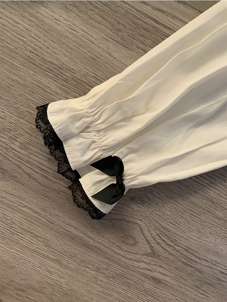 Jirai Kei – Schwarzes, langärmliges Kleid mit Spitzenaufnähern an den Schultern und Netzstoffüberzug