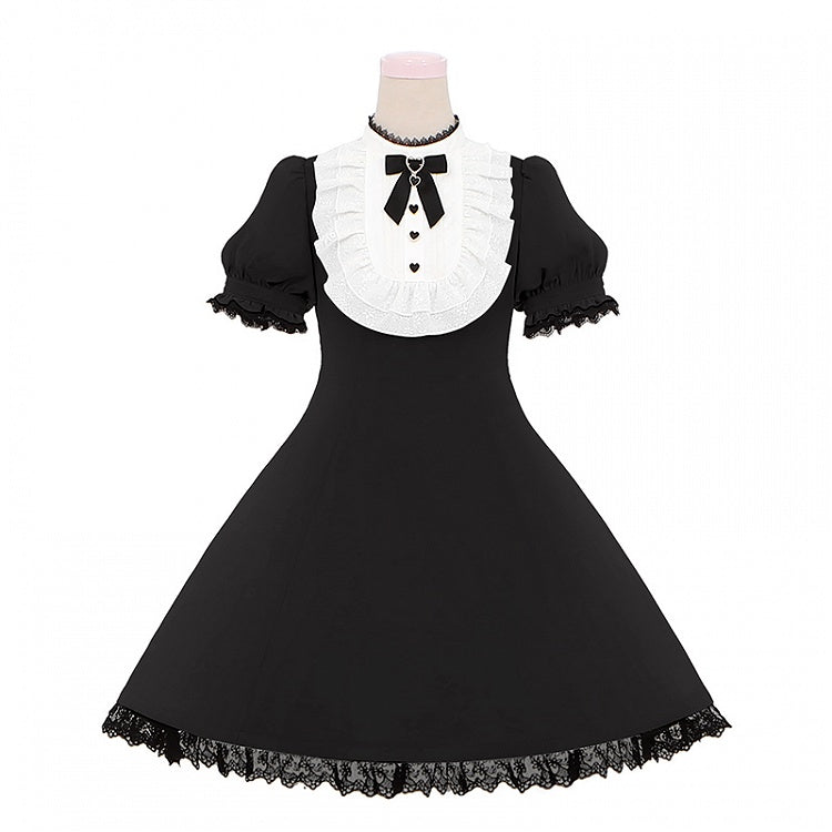 Blau/schwarzes Jirai Kei-Kleid mit Spitzenbesatz hinten und großer Schleife
