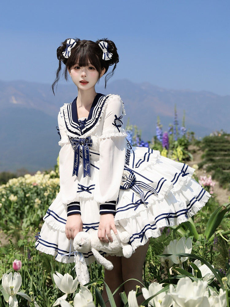 Sleeves Sailor Collar White with Summer Dress Short Detachable Lolita