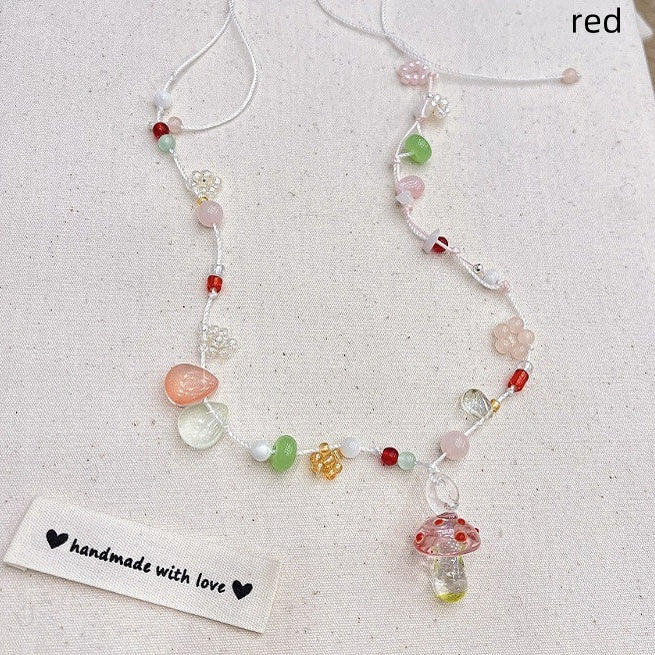 Y2K Blue/Red/Purple Cute Necklace Mushroom Beaded
