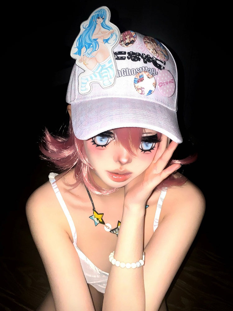 Adjustable Fashion Pink Plaid Hat Gyaru Cap